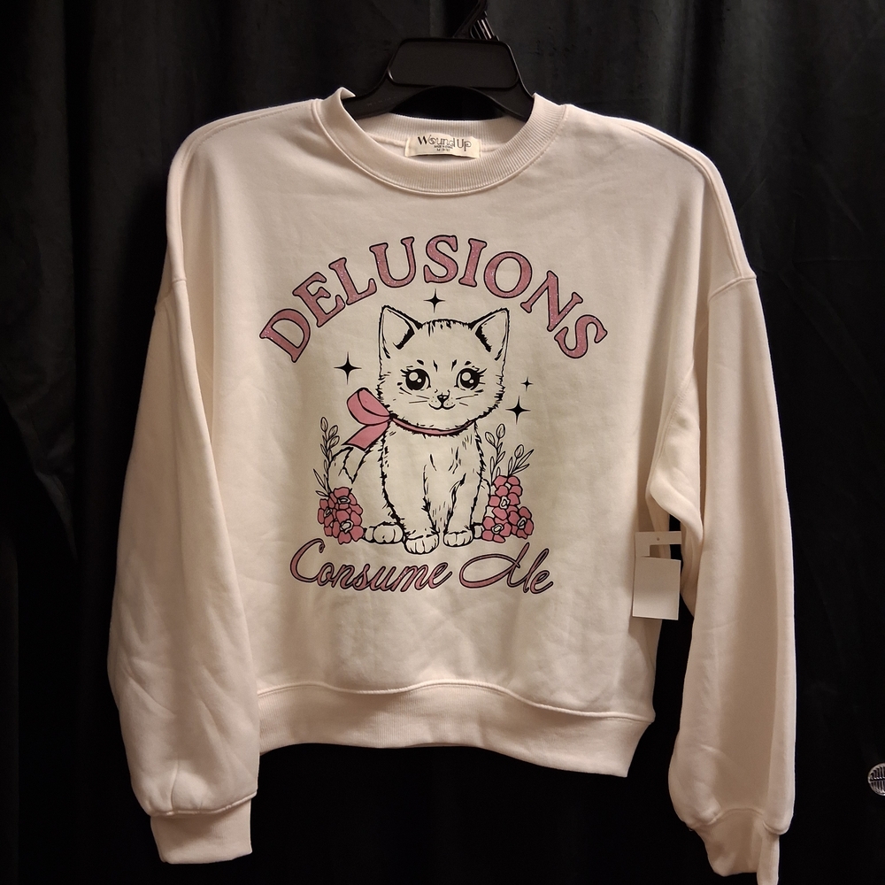 Wound Up White Cat Graphic Sweatshirt